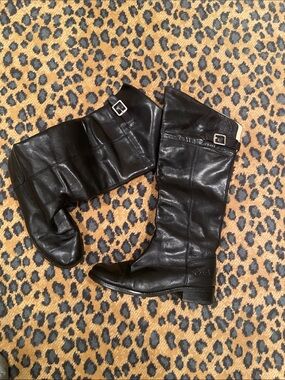 Coach Black Leather Riding Boots with Logo Detail